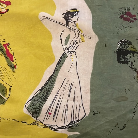 Vintage silk scarf, Victorian style women imprinted - Picture 7 of 15